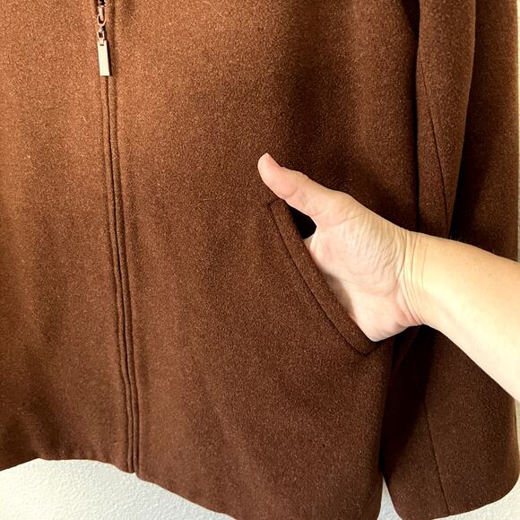 Eileen Fisher Brown Wool Zip Front Quality Jacket Coat Pockets Womens Medium - Picture 3 of 7